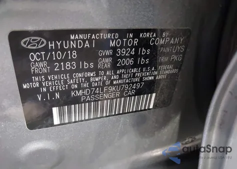 2019 Hyundai Elantra Se from USA, damaged, VIN KMHD74LF9KU792497